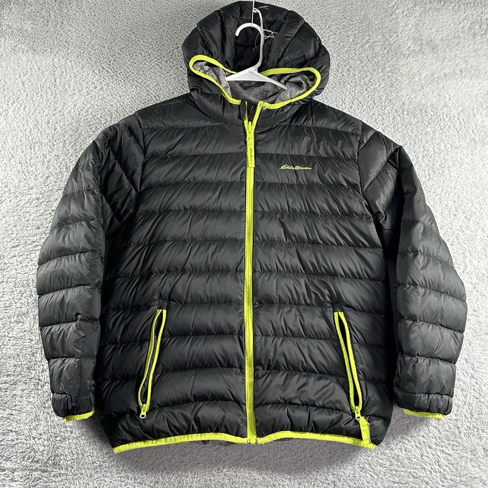 Eddie Bauer‎ Puffer Jacket Youth XL (16) Black Gray Duck Down Bubble Packable